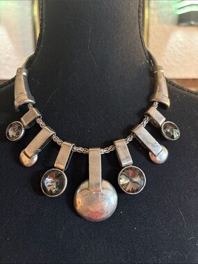 Silver-Tone Crystal Drop Statement Necklace